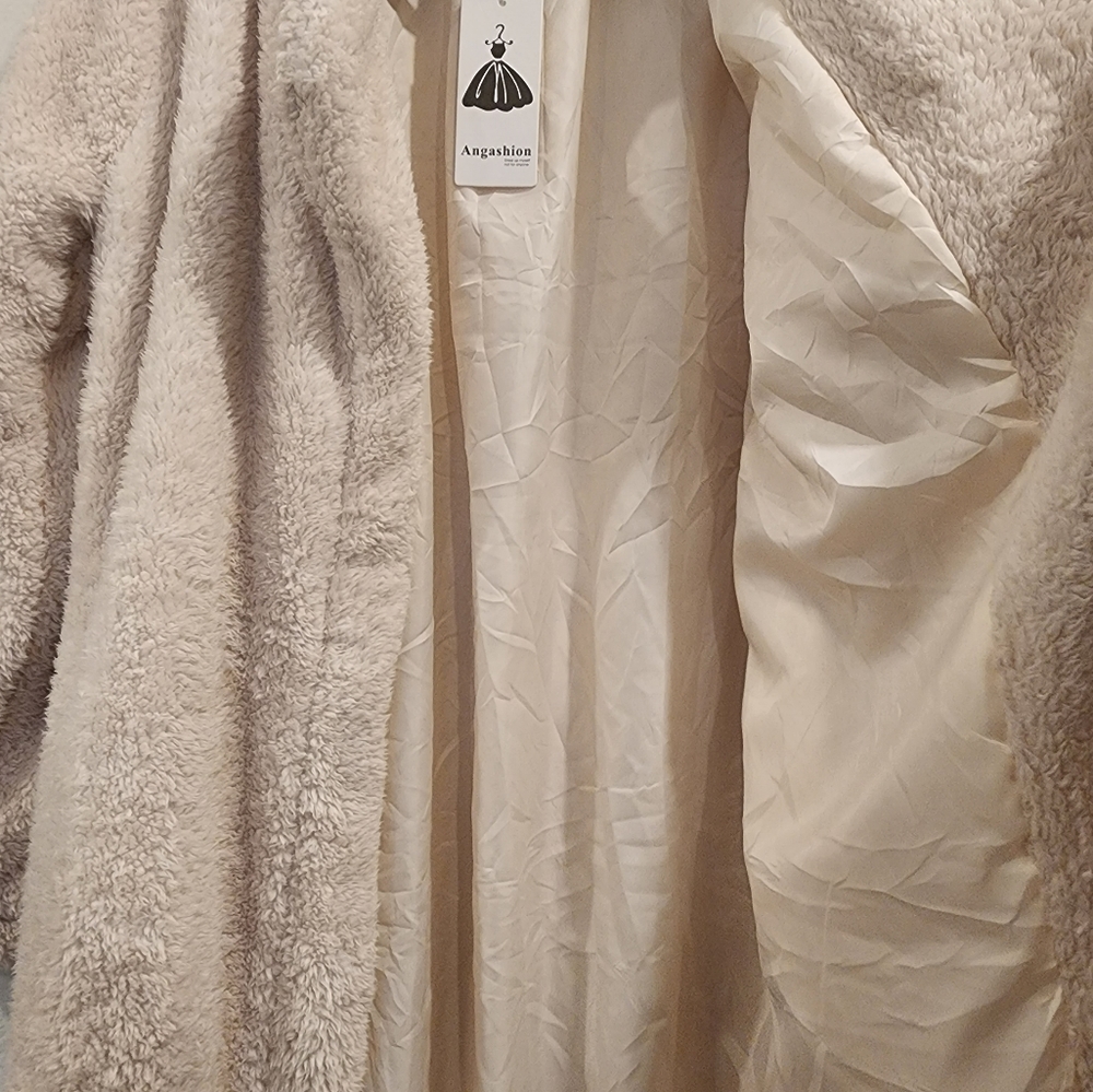 Women's Fuzzy Fleece Lapel Open Front Long Cardigan Coat Faux Fur Warm - Picture 9 of 10